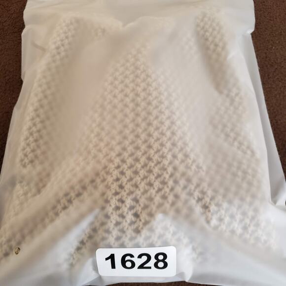 Pointelle Tan Button Up Open Mesh Knit Long Sleeve Crochet Neck Crop Cardigan XL - Picture 12 of 12